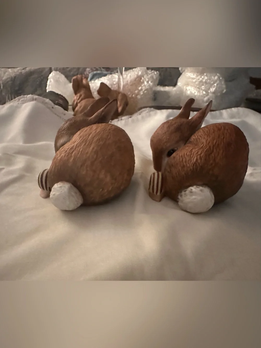 Pair of Brown Ceramic Bunny Figurines for Small Pets Habitat Decor